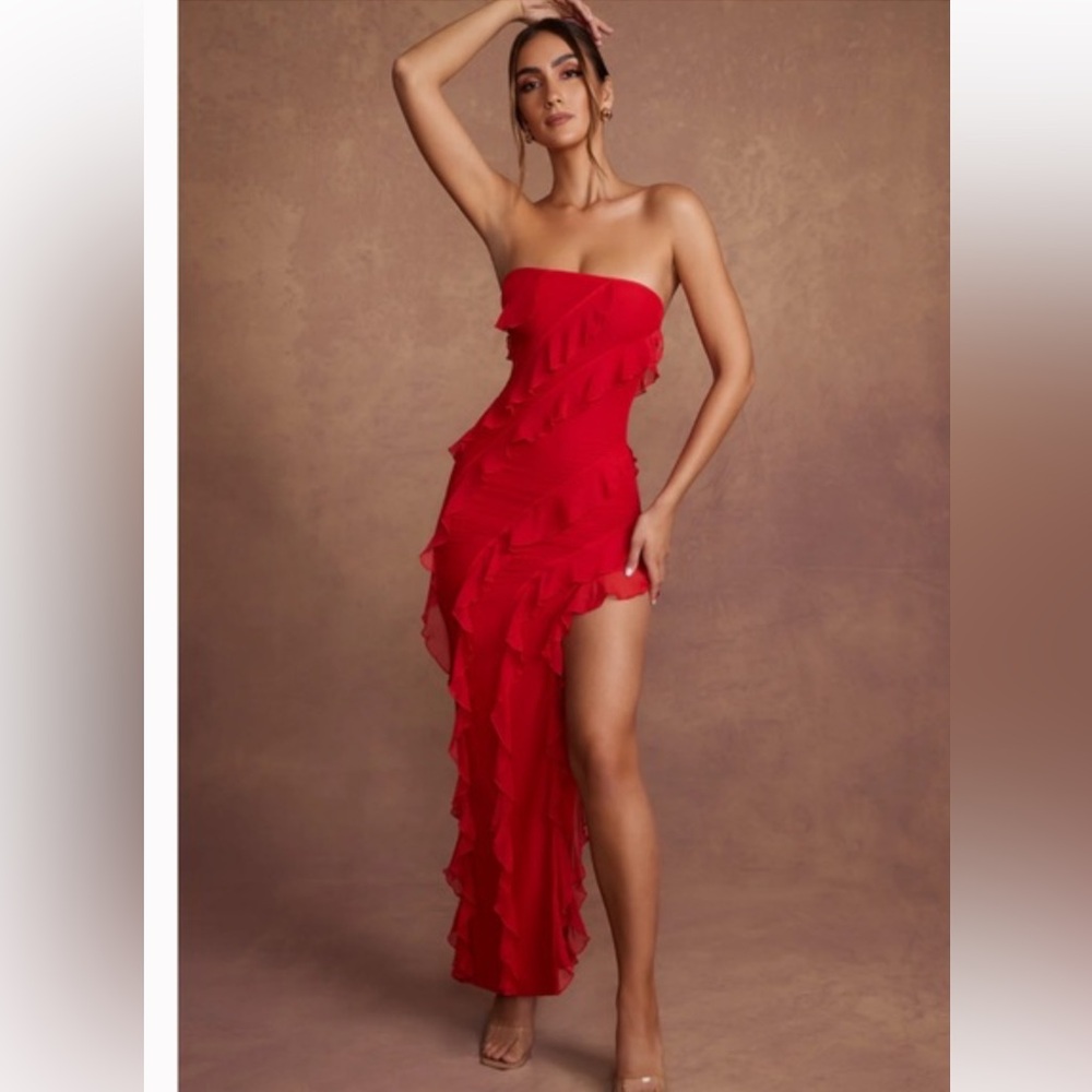 Oh Polly Nevali Bandeau Ruffle Maxi dress